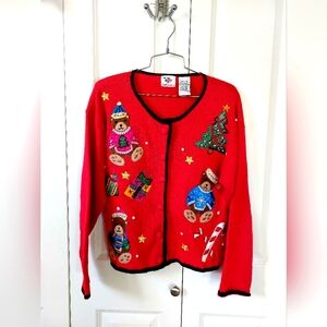 Teddy Bear Christmas Cardigan sz Small Nutcracker‎ Vintage Beaded Sweater